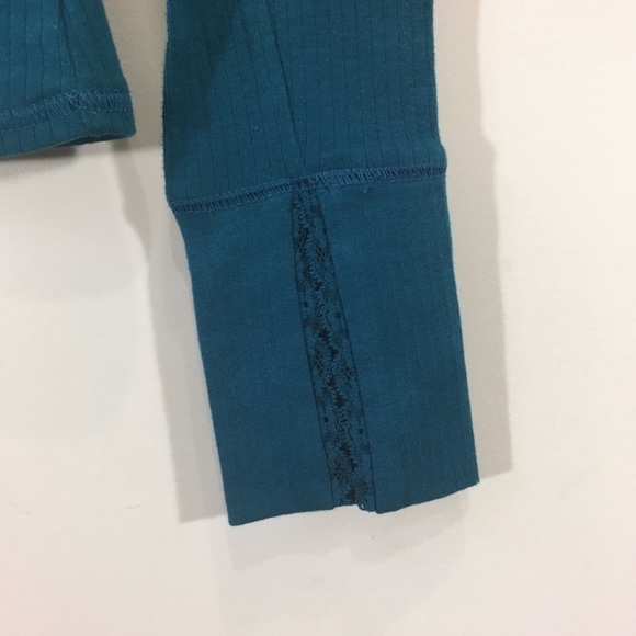 Free People Teal Lace Ribbed Crop Longsleeve New - Picture 5 of 5